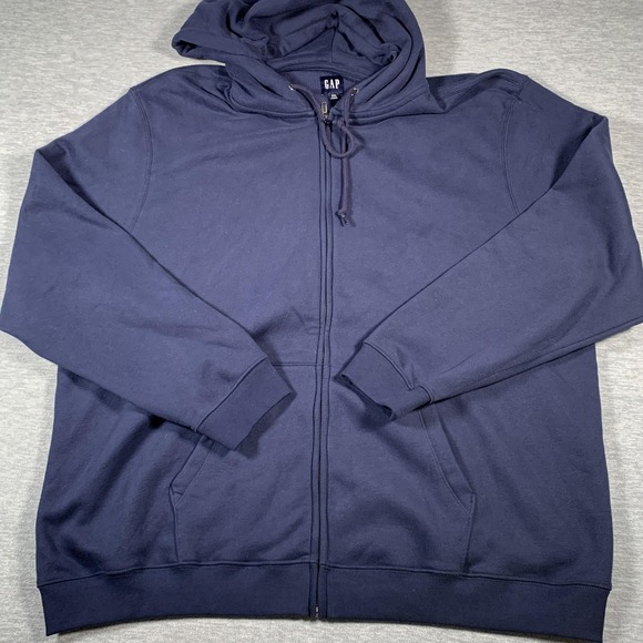 GAP Hoodie Mens 2XL Navy Blue Full Zip Fleece Lined Sweatshirt Drawstring Hood - Picture 3 of 11